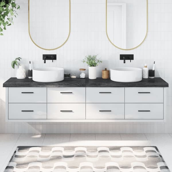 Bänkskiva badrum mörkbrun 220x60x(2-6) cm behandlat massivt trä
