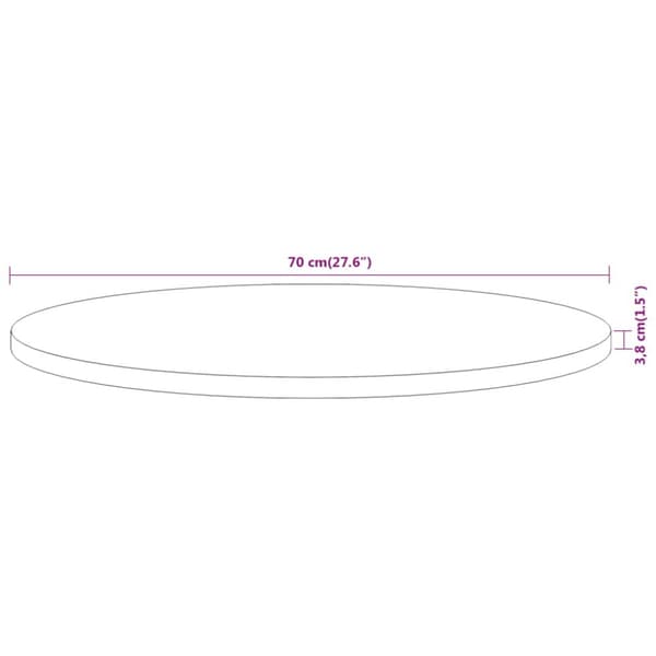 bordplade Ø70x3,8 cm rund massivt akacietræ