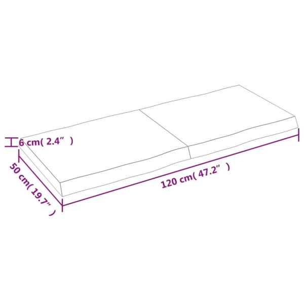 bordplade 120x50x(2-6) cm naturlig kant behandlet træ lysebrun