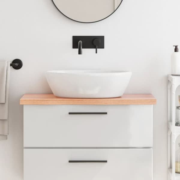 bordplade til badeværelse 80x40x(2-4) cm massivt træ lysebrun