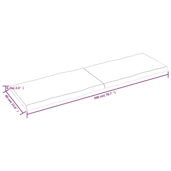 bordplade 200x60x(2-6) cm naturlig kant behandlet træ mørkebrun
