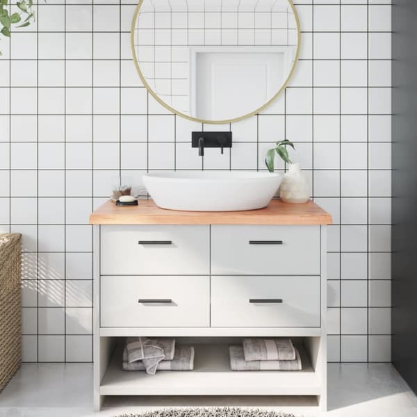 Bänkskiva badrum ljusbrun 100x40x(2-4) cm behandlat massivt trä