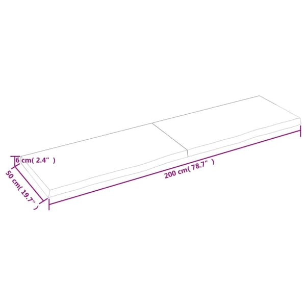 bordplade til badeværelse 200x50x(2-6) cm massivt træ lysebrun