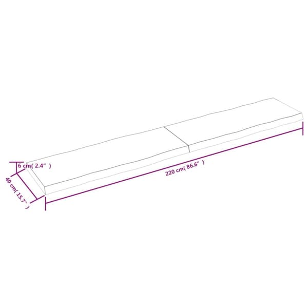 bordplade 220x40x(2-6) cm naturlig kant behandlet træ mørkebrun