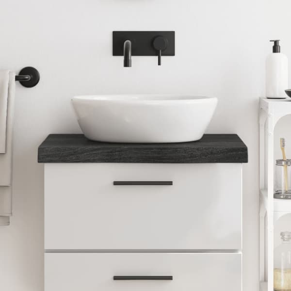Bänkskiva badrum mörkbrun 60x50x(2-6) cm behandlat massivt trä