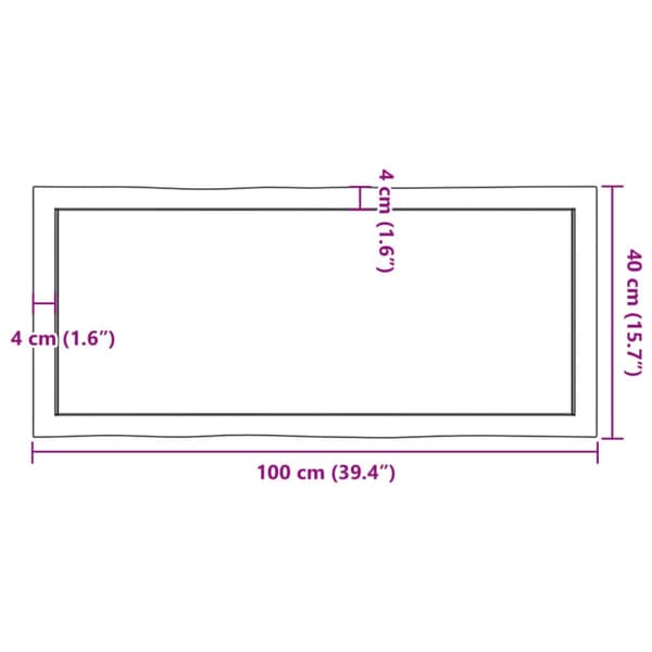 bordplade 100x40x(2-6)cm naturlig kant ubehandlet massivt træ