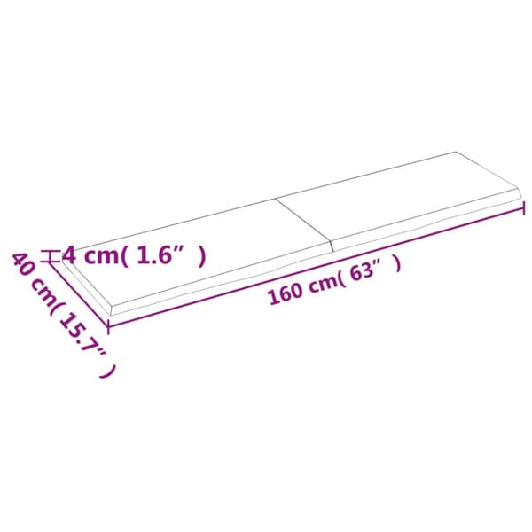 Kylpyhuoneen työtaso t.ruskea 160x40x(2-4)cm käsitelty täyspuu