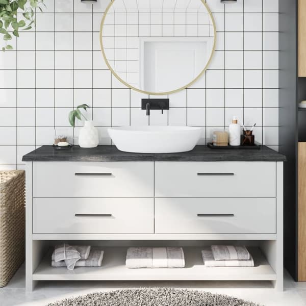 bordplade til badeværelse 160x50x(2-4) cm massivt træ mørkebrun