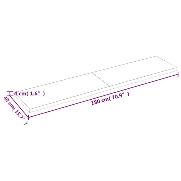 bordplade 180x40x(2-4) cm behandlet massivt egetræ mørkebrun