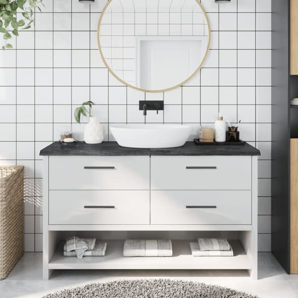 bordplade til badeværelse 140x50x(2-4) cm massivt træ mørkebrun