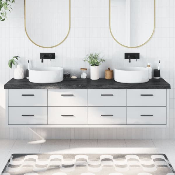 Bänkskiva badrum mörkbrun 200x60x(2-6) cm behandlat massivt trä