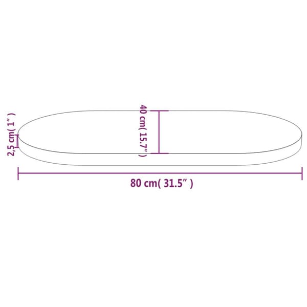 Bordsskiva 80x40x2,5 cm oval massiv furu
