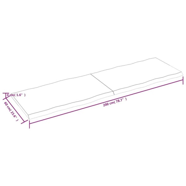 bordplade 200x60x(2-4) cm naturlig kant behandlet træ lysebrun