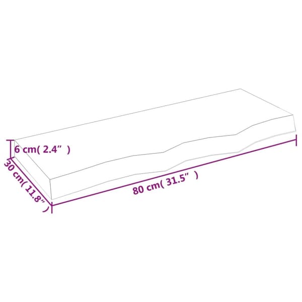 bordplade til badeværelse 80x30x(2-6) cm massivt træ ubehandlet