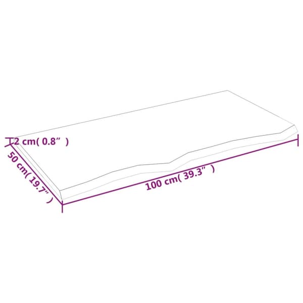 bordplade 100x50x2 cm ubehandlet massivt egetræ