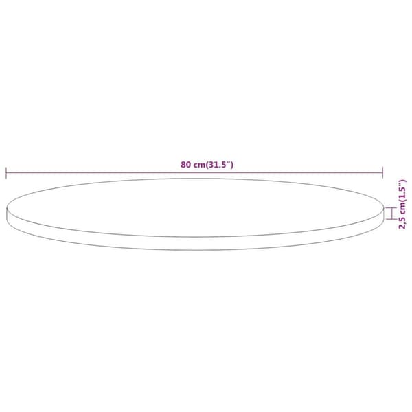 bordplade Ø80x2,5 cm rund massivt akacietræ