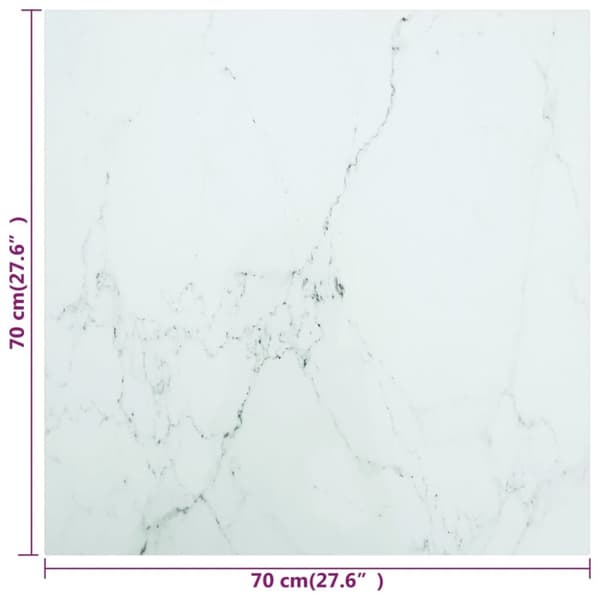 Bordsskiva vit 70x70 cm 6 mm härdat glas med marmortextur