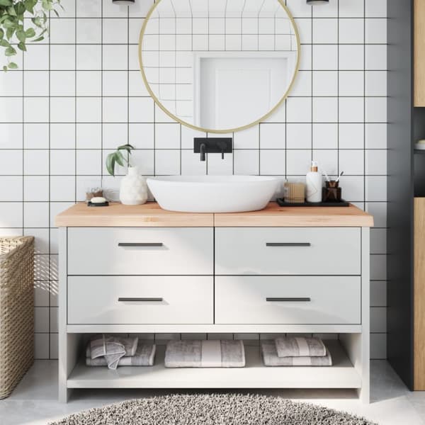bordplade til badeværelse 140x60x(2-6)cm massivt træ ubehandlet