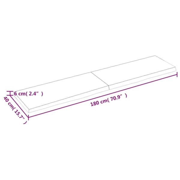 bordplade til badeværelse 180x40x(2-6) cm massivt træ lysebrun
