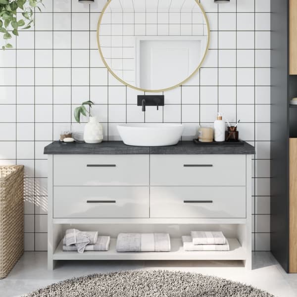 Bänkskiva badrum mörkbrun 120x30x(2-6) cm behandlat massivt trä