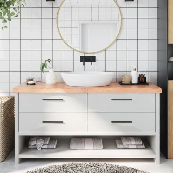 bordplade til badeværelse 160x50x(2-6) cm massivt træ lysebrun