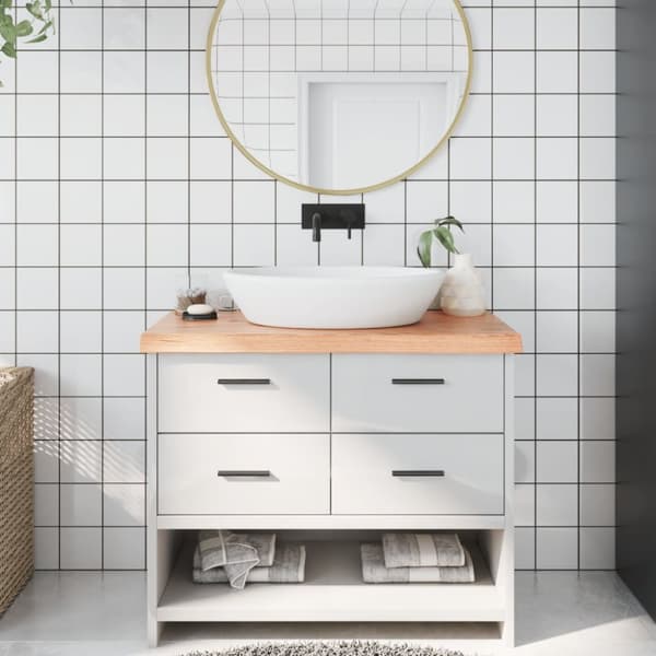 Bänkskiva badrum ljusbrun 100x40x(2-6) cm behandlat massivt trä