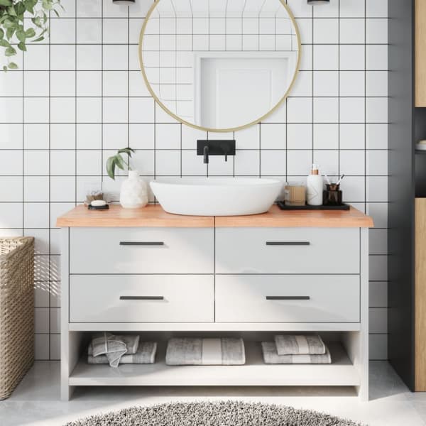 bordplade til badeværelse 140x60x(2-4) cm massivt træ lysebrun