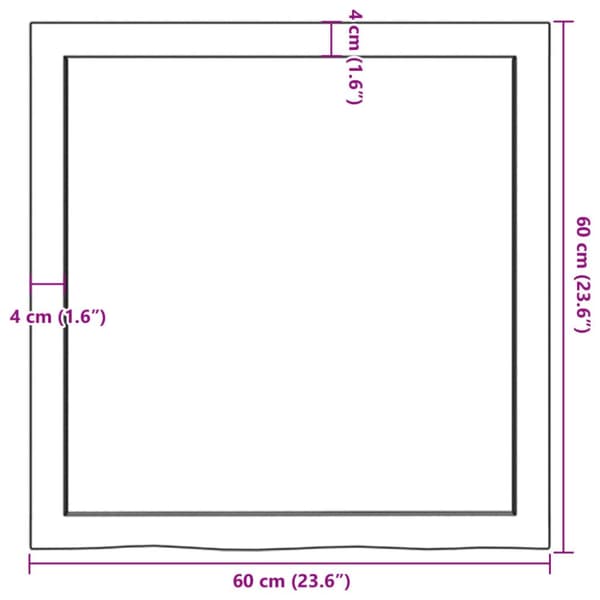 Bordsskiva mörkbrun 60x60x(2-4) cm behandlad massiv ek