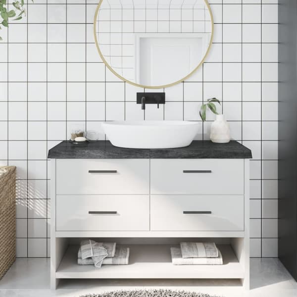 bordplade til badeværelse 120x40x(2-6) cm massivt træ mørkebrun