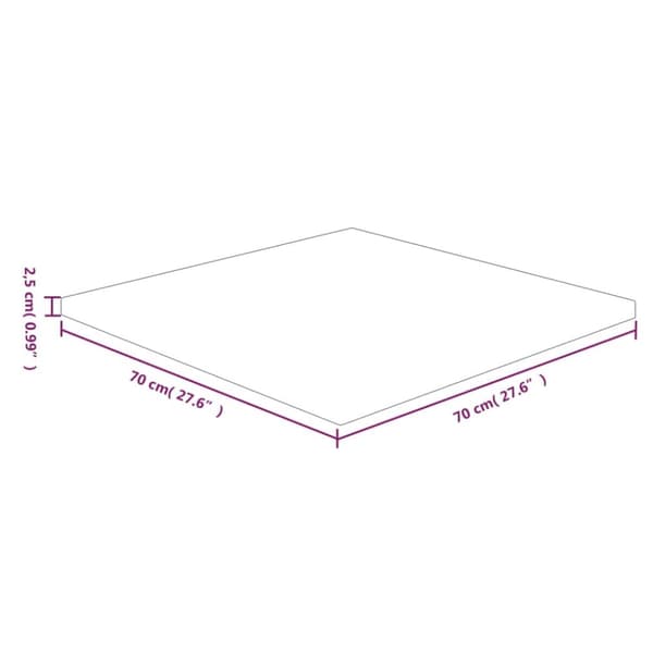 firkantet bordplade 70x70x2,5 cm ubehandlet massivt egetræ