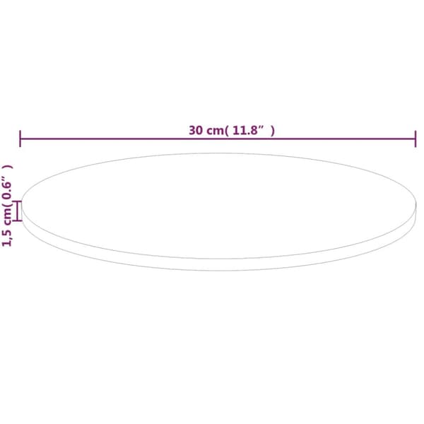 rund bordplade Ø30x1,5 cm ubehandlet massivt egetræ