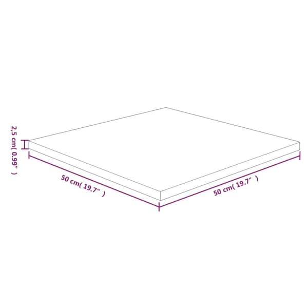 firkantet bordplade 50x50x2,5 cm behandlet massivt eg lysebrun
