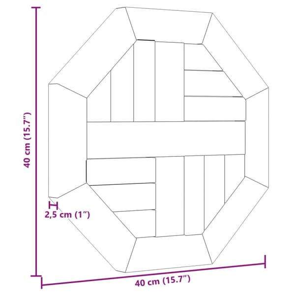 vidaXL Bordplate 40x40x2,5 cm åttekantet heltre teak