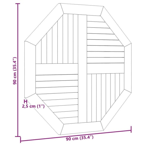 vidaXL bordplade 90x90x2,5 cm ottekantet massivt teaktræ