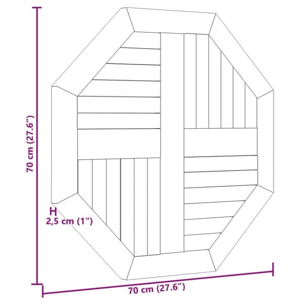vidaXL Bordplate 70x70x2,5 cm åttekantet heltre teak
