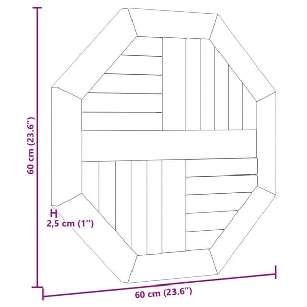 vidaXL Bordplate 60x60x2,5 cm åttekantet heltre teak