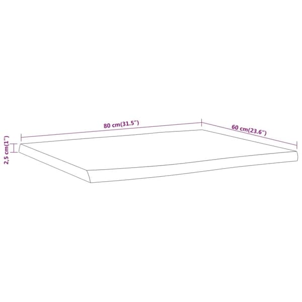 vidaXL Vegghylle 80x60x2,5 cm rektangulær heltre akasie naturlig kant