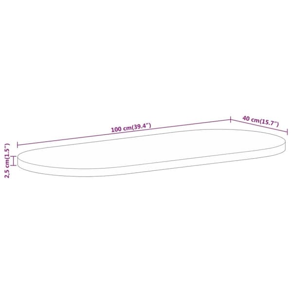vidaXL Bordplate 100x40x2,5 cm oval grovt heltre mangotre