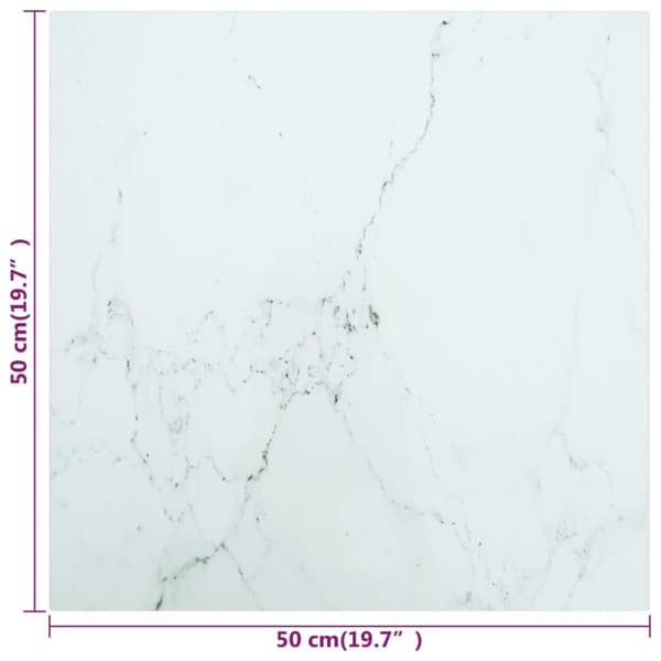 vidaXL Bordsskiva vit 50x50 cm 6 mm härdat glas med marmortextur -  Bordsskivor
