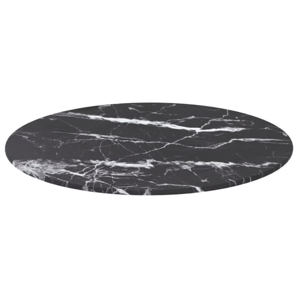 vidaXL bordplade Ø50x0,8 cm hærdet glas med marmordesign sort -  Bordplader