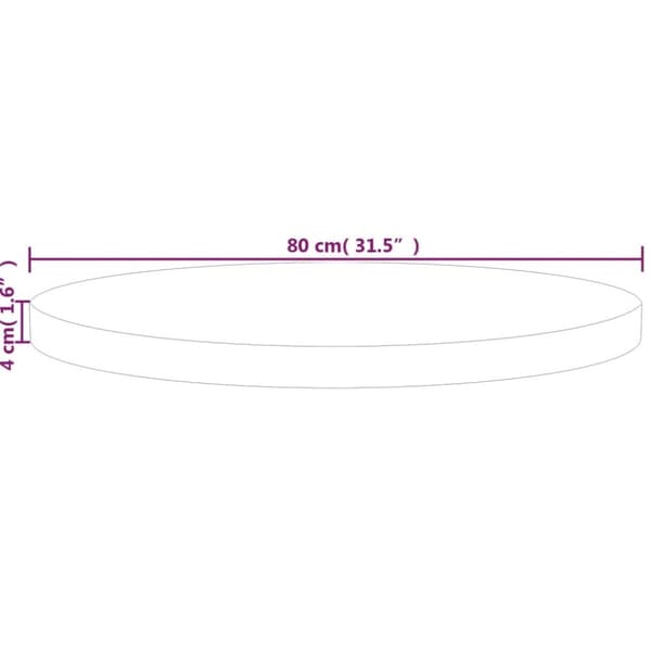 vidaXL rund bordplade Ø80x4 cm ubehandlet massivt egetræ - Bordplader