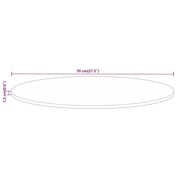 vidaXL bordplade Ø70x1,5 cm rund massivt ru mangotræ - Bordplader