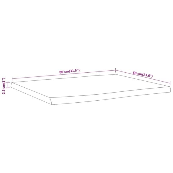 vidaXL Pöytälevy 80x60x2,5 cm suorakaide täysi akasiapuu elävä reuna - Pöytälevyt