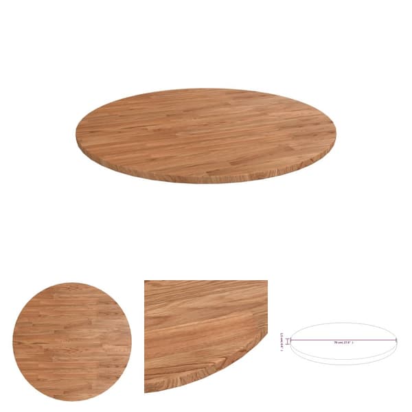 The Living Store rund bordplade Ø70x1,5 cm behandlet massivt egetræ lysebrun -  Bordplader