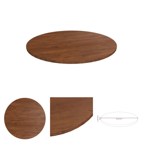 The Living Store rund bordplade Ø70x1,5 cm behandlet massivt egetræ mørkebrun -  Bordplader