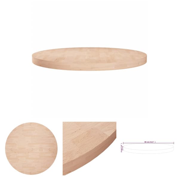 The Living Store Rund bordsskiva Ø80x4 cm obehandlat massiv ek -  Bordsskivor