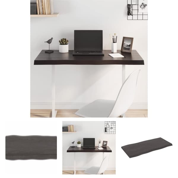 The Living Store bordplade 100x50x(2-4) cm naturlig kant behandlet træ mørkebrun -  Bordplader