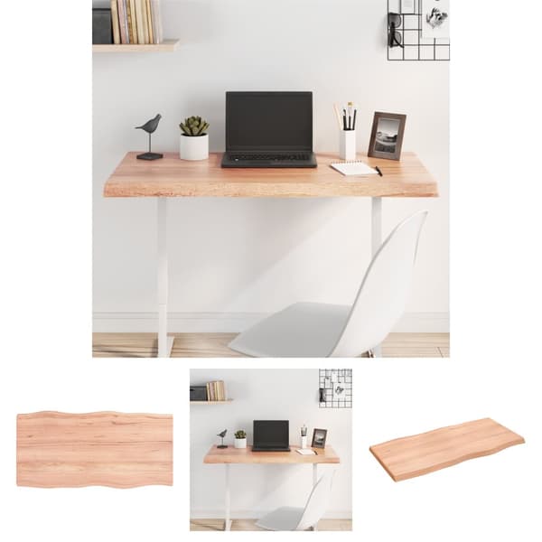 The Living Store bordplade 100x50x(2-4) cm naturlig kant behandlet træ lysebrun -  Bordplader