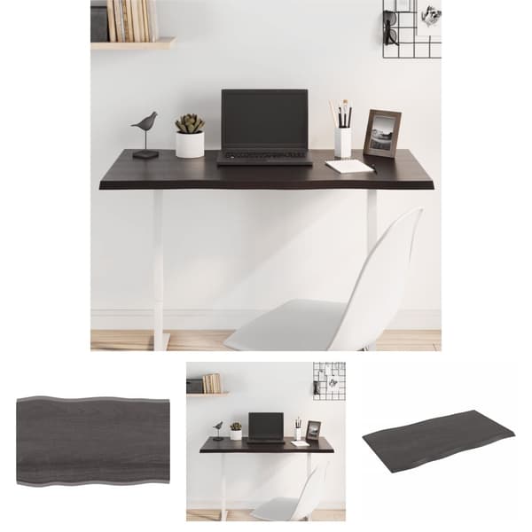 The Living Store bordplade 100x60x2 cm naturlig kant behandlet egetræ mørkebrun -  Bordplader