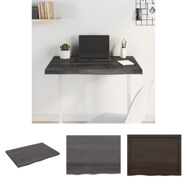 The Living Store bordplade 80x60x(2-4) cm behandlet massivt egetræ mørkebrun -  Bordplader